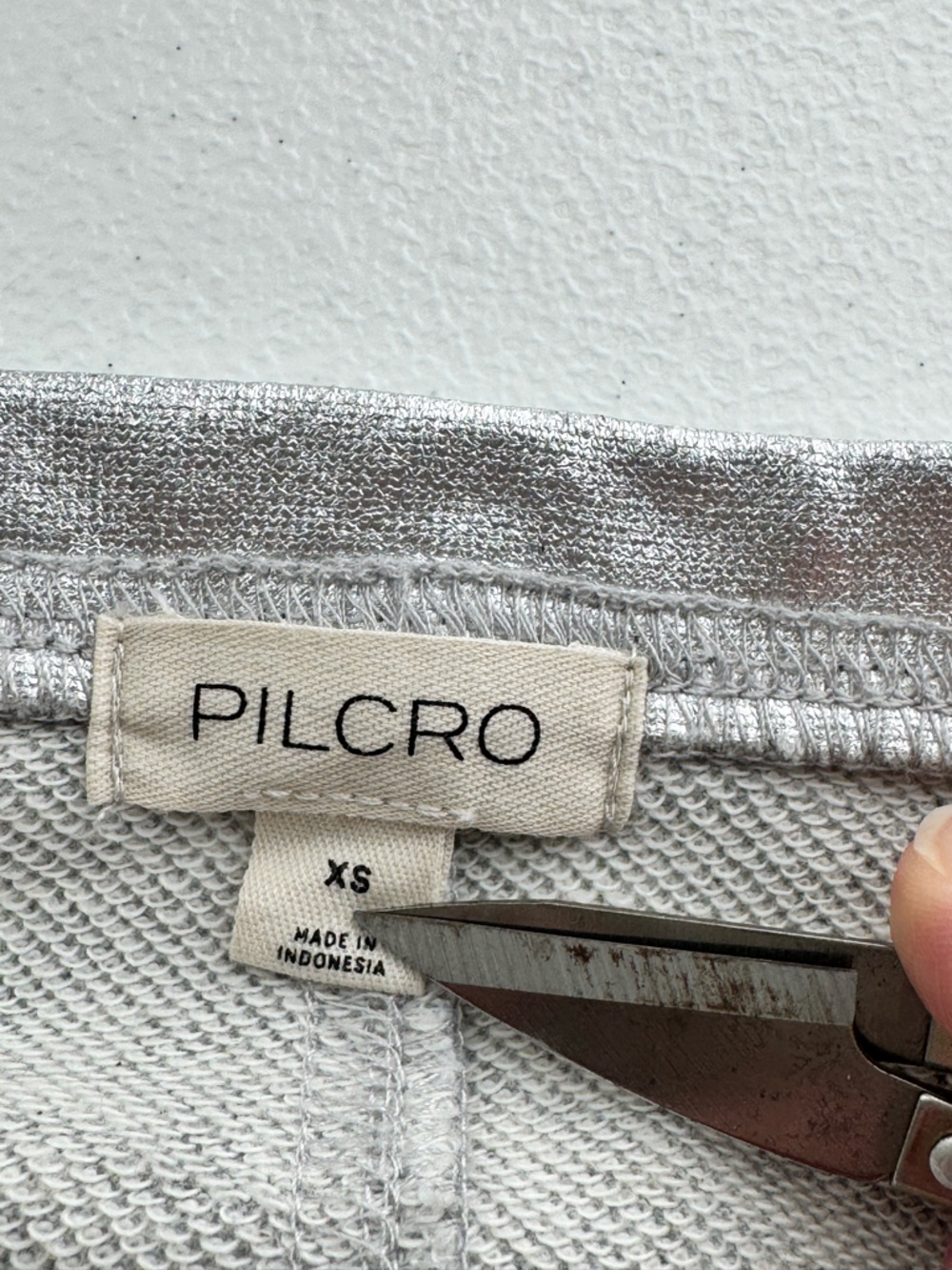 Anthropologie Pilcro Metallic Silver Cropped Sweatshirt XS French Terry - Picture 6 of 10